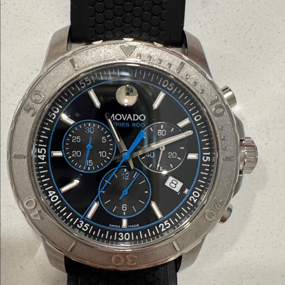 Movado Series 800 Black and Silver Chronograph Watch
